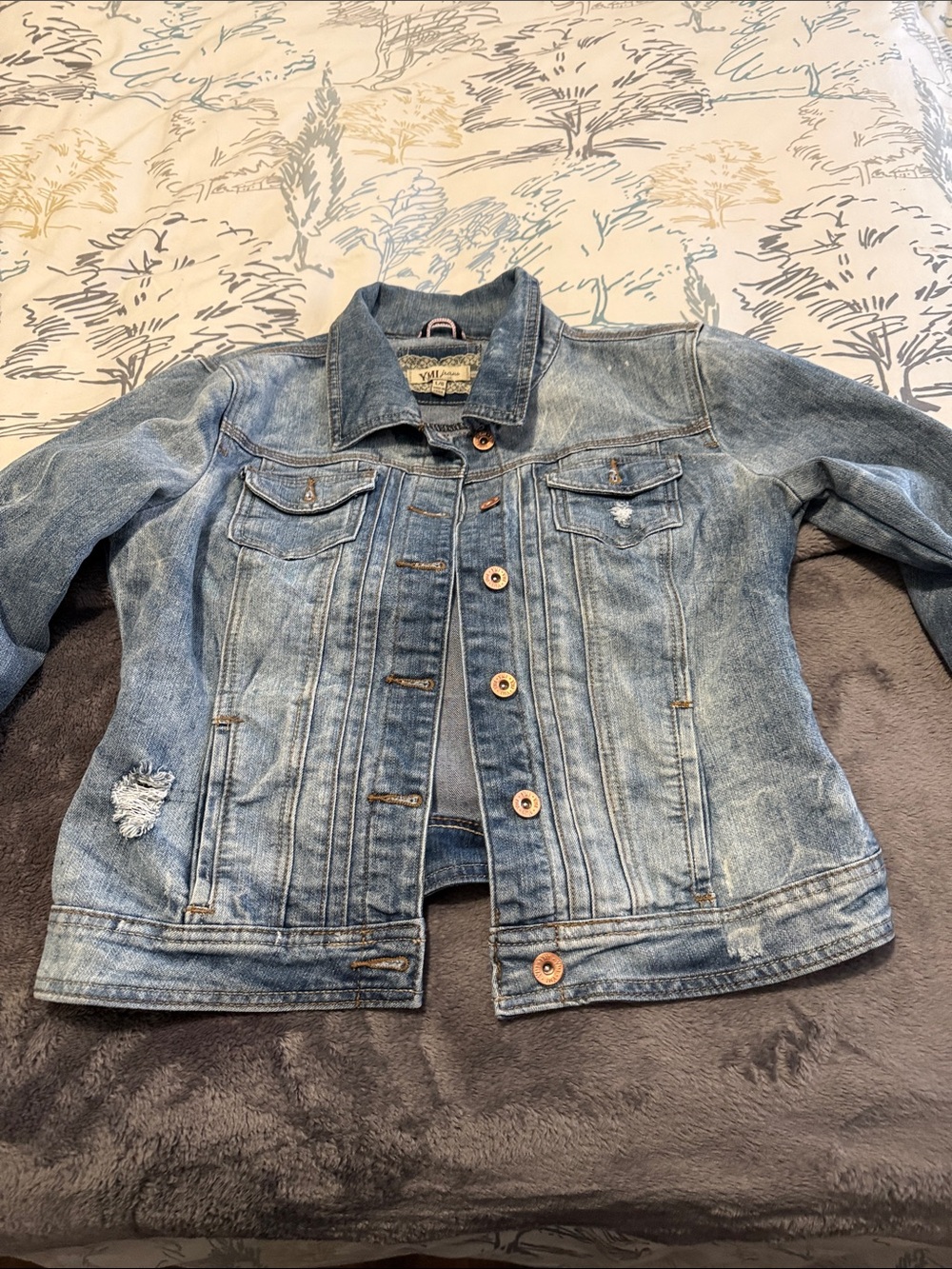 Light Blue Distressed Denim Jacket - Classic Jean Jacket